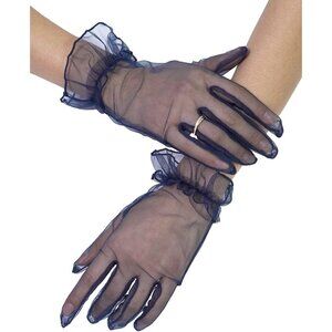 Women's Navy Vintage Evening Short Lace Gloves Wedding Party Prom Accessories